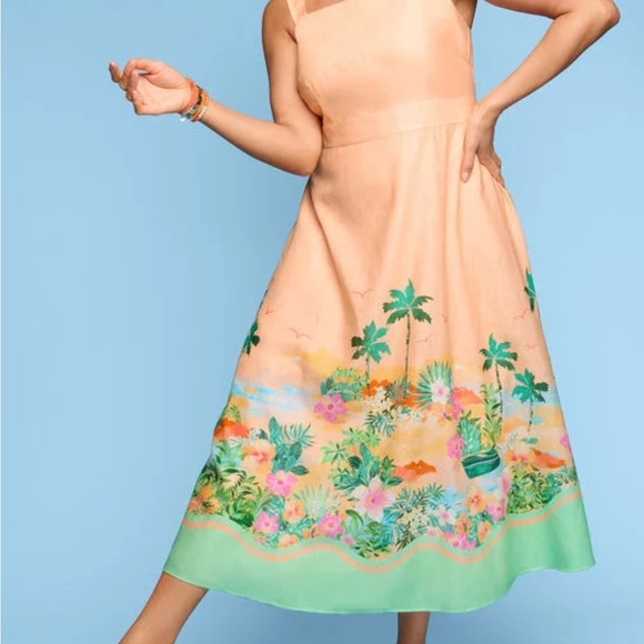 Talbots Sunset Horizon Floral Linen Maxi Dress Womens Size 8P Tropical Peach - Picture 2 of 11